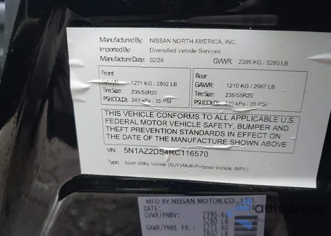 2024 Nissan Murano Platinum Intelligent Awd z USA, uszkodzony, nr VIN 5N1AZ2DS4RC116570